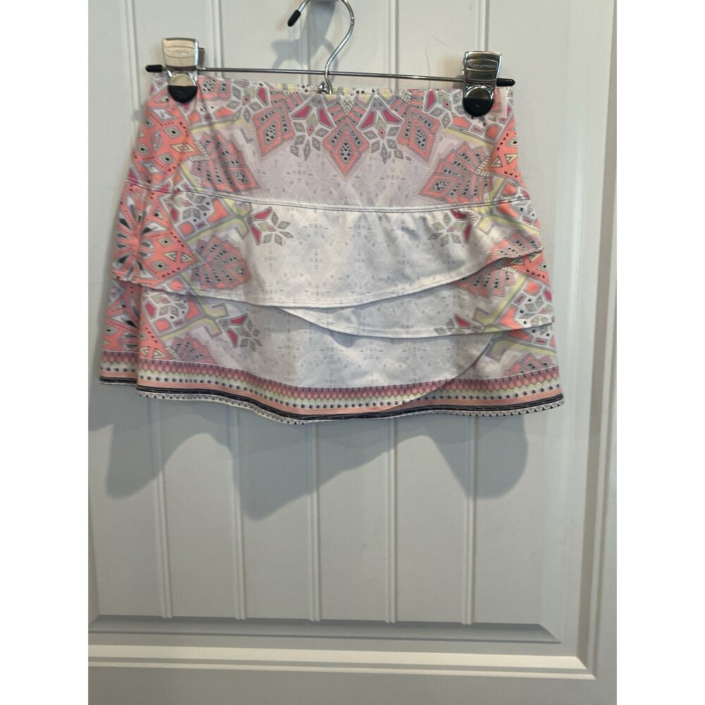 Lucky In Love Tennis Point Tennis Skort XS Pink Grey Geometric Layered Ruffle